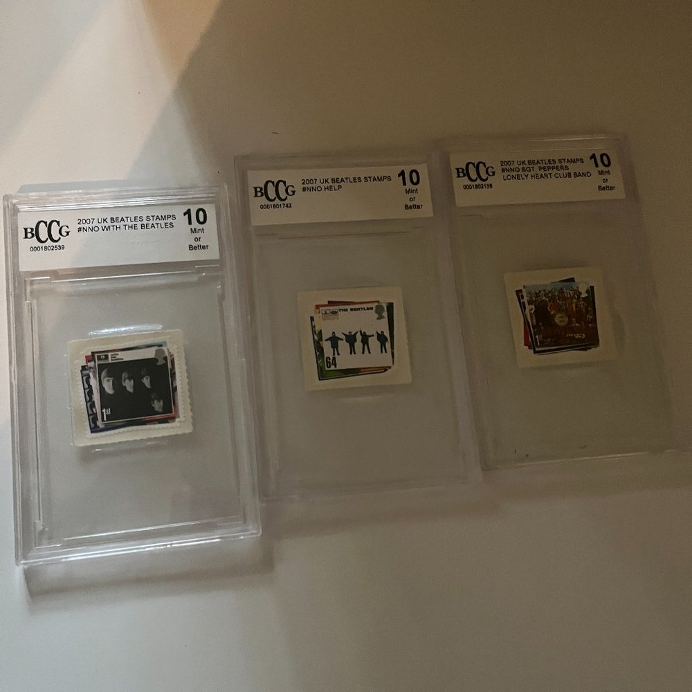 Vintage Beatles Stamps 2007 UK Beatles Stamps Set of 3 Graded 10 Mint BCCG